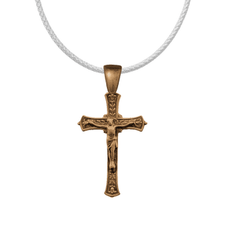 Vintage Bronze Crucifix with Leaves and Flowers