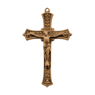 Vintage Bronze Crucifix with Leaves and Flowers