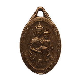 Vintage Bronze Sacred Heart & Our Lady of Mount Carmel Medal — reverse