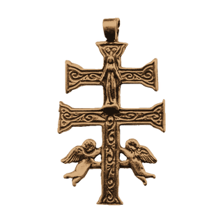 Vintage Bronze Old Caravaca Cross with Angels — reverse