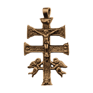 Vintage Bronze Old Caravaca Cross with Angels