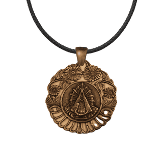 Vintage Bronze Our Lady of Lujan Medal with Flowers