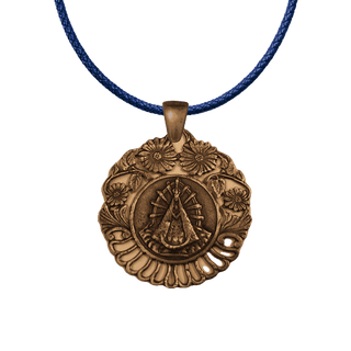 Vintage Bronze Our Lady of Lujan Medal with Flowers