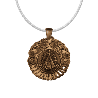Vintage Bronze Our Lady of Lujan Medal with Flowers
