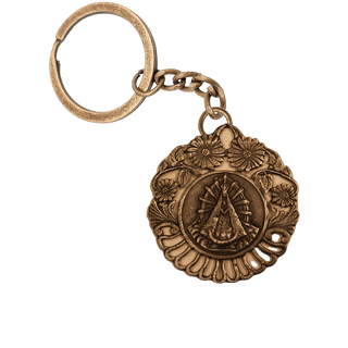 Vintage Bronze Our Lady of Lujan Medal with Flowers