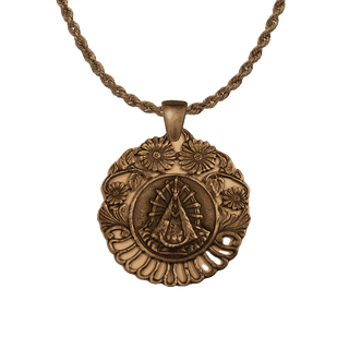 Vintage Bronze Our Lady of Lujan Medal with Flowers