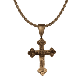 Vintage Bronze Etched Crucifix with Star and Eye of Providence