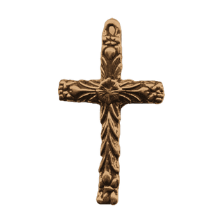 Vintage Bronze Rounded Crucifix with Leaves — reverse