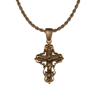 Vintage Bronze Hearts and Scrolls Philippine Crucifix