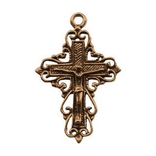 Vintage Bronze Hearts and Scrolls Philippine Crucifix
