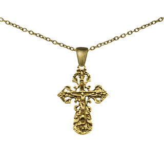 Vintage Yellow Bronze Lace and Filigree Crucifix, Small