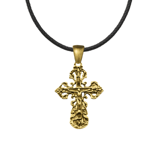 Vintage Yellow Bronze Lace and Filigree Crucifix, Small