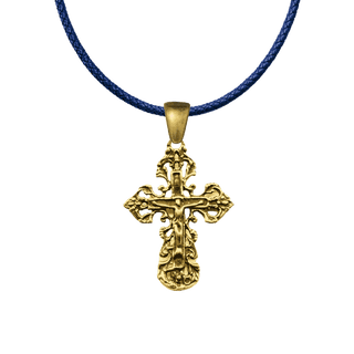 Vintage Yellow Bronze Lace and Filigree Crucifix, Small