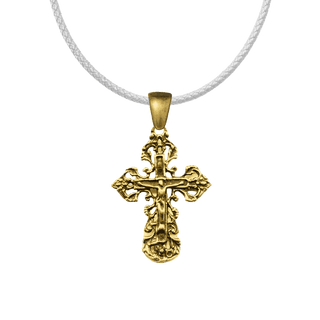 Vintage Yellow Bronze Lace and Filigree Crucifix, Small