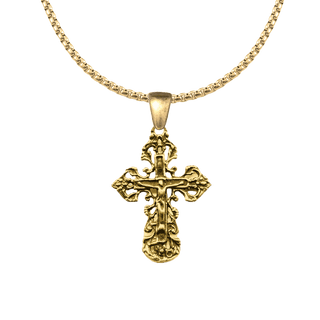Vintage Yellow Bronze Lace and Filigree Crucifix, Small
