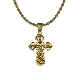 Vintage Yellow Bronze Lace and Filigree Crucifix, Small