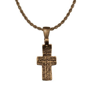 Vintage Bronze Coptic Cross with Etched Back