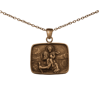 Vintage Bronze Saint Christopher Landscape Medal