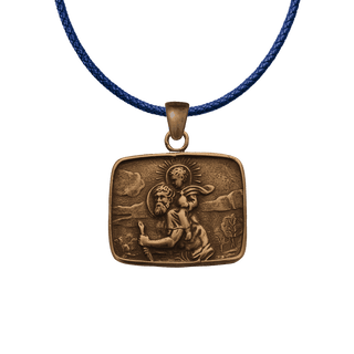 Vintage Bronze Saint Christopher Landscape Medal