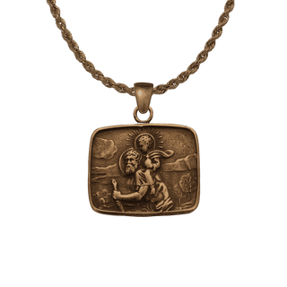 Vintage Bronze Saint Christopher Landscape Medal