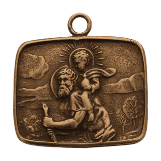 Vintage Bronze Saint Christopher Landscape Medal