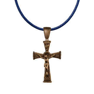 Vintage Bronze Wood Grain Flared and Beaded Crucifix
