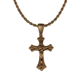 Vintage Bronze Scrolled Crucifix with Sunburst