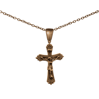 Vintage Bronze Scrollwork Crucifix with Banner Titulus