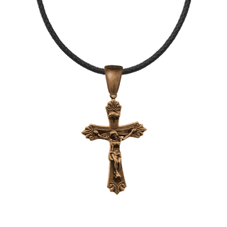 Vintage Bronze Scrollwork Crucifix with Banner Titulus