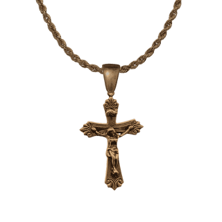 Vintage Bronze Scrollwork Crucifix with Banner Titulus