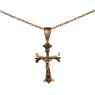 Vintage Bronze Elegant Flared Lily Crucifix