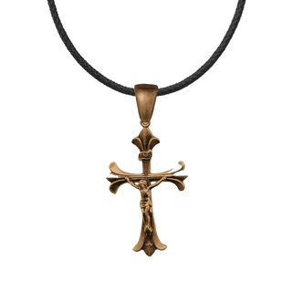 Vintage Bronze Elegant Flared Lily Crucifix
