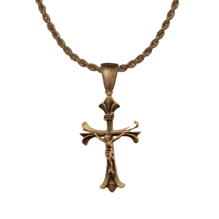 Vintage Bronze Elegant Flared Lily Crucifix