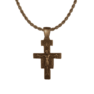 Vintage Bronze San Damiano Crucifix with the Assisi Blessing