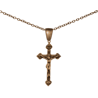 Vintage Bronze Crucifix with Four Hearts and Lilies