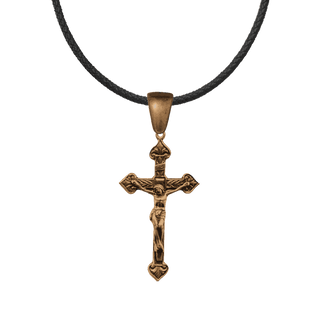 Vintage Bronze Crucifix with Four Hearts and Lilies