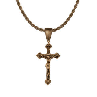 Vintage Bronze Crucifix with Four Hearts and Lilies