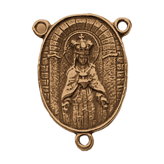 Vintage Bronze Sacred Heart and Crowned Virgin Rosary Center — reverse