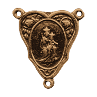 Vintage Bronze Sacred Heart and Madonna Rosary Center with Roses
