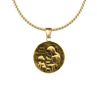 Vintage Yellow Bronze First Communion Medal with Dove and Lamb