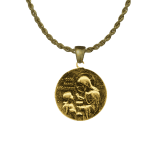 Vintage Yellow Bronze First Communion Medal with Dove and Lamb