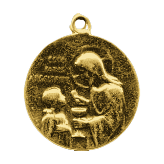 Vintage Yellow Bronze First Communion Medal with Dove and Lamb