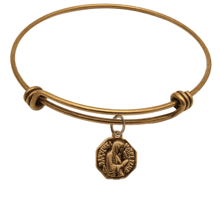 Vintage Bronze Our Lady of Banneux Medal Bangle Bracelet