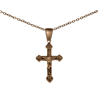 Vintage Bronze Patterned Crucifix with Heart Foot