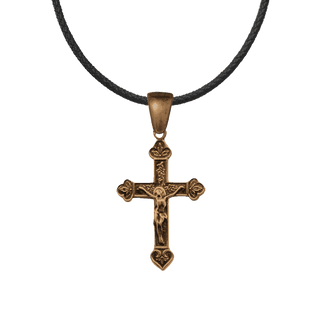 Vintage Bronze Patterned Crucifix with Heart Foot