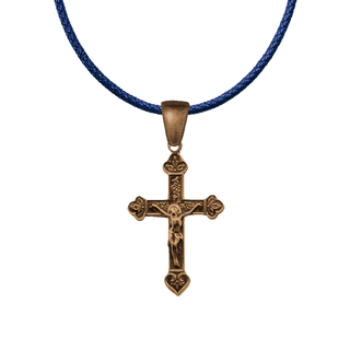 Vintage Bronze Patterned Crucifix with Heart Foot