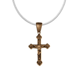Vintage Bronze Patterned Crucifix with Heart Foot