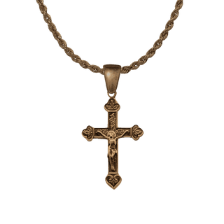 Vintage Bronze Patterned Crucifix with Heart Foot