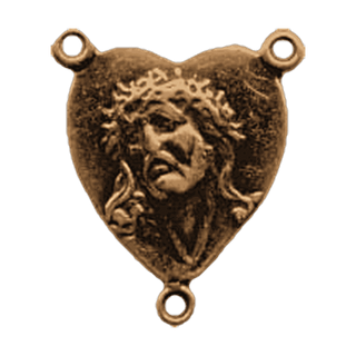 Vintage Bronze Passion Rosary Center, Heart Shaped — reverse