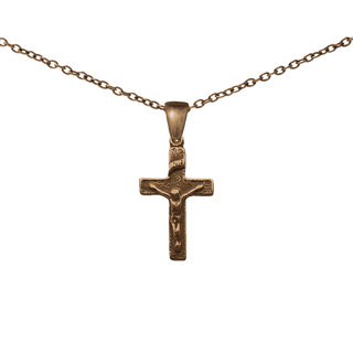 Vintage Bronze Simple Christening Crucifix, 7/8 inch
